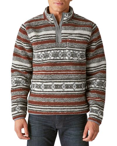 Lucky Brand Southwestern Print High Pile Fleece Utility Mock Neck Sweatshirt - Black