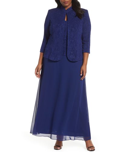 Alex Evenings Mock Two-piece Gown With Jacket - Blue