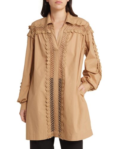 Masai Gerel Embroidered Inset Cotton Tunic Shirt - Brown
