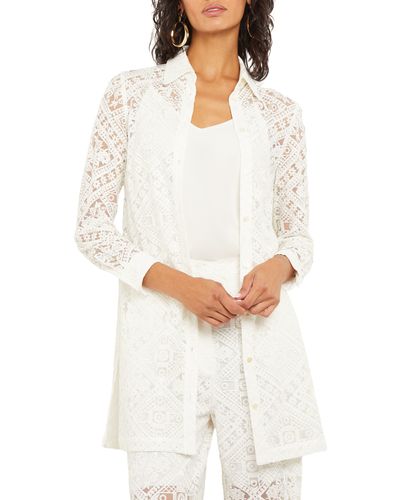 Misook Lace Front Button Shirt Jacket - White
