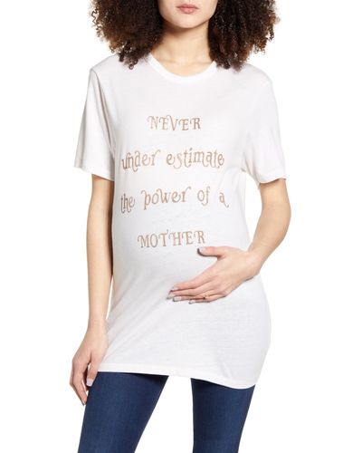 Bun Maternity Never Underestimate Maternity Graphic Tee - White