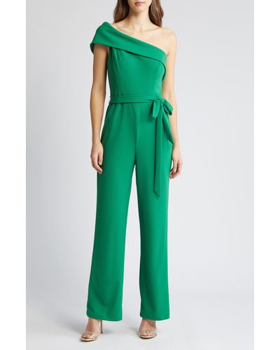 Marina One-shoulder Belted Jumpsuit - Green