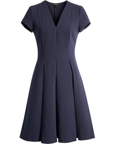 Emporio Armani Emma Pleated Short Sleeve Dress - Blue
