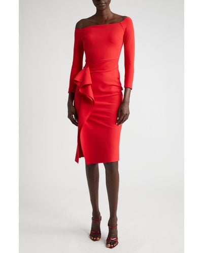 La Petite Robe Di Chiara Boni Tushana Off The Shoulder Long Sleeve Dress - Red