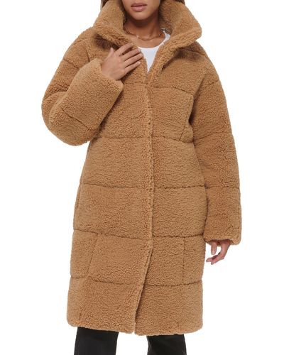 Levi's Quilted Fleece Long Teddy Coat - Brown