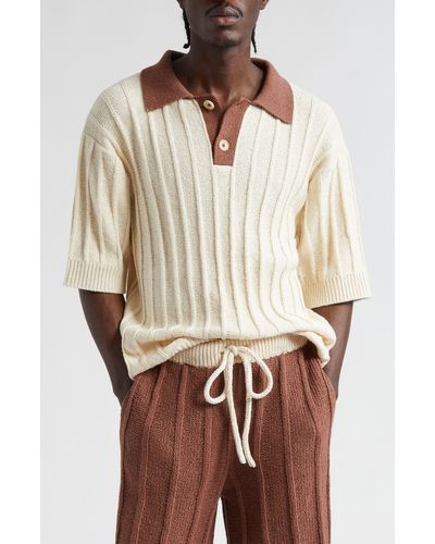 The Elder Statesman Beach Guy Rib Cotton Polo Sweater - Natural