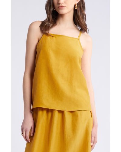 Nordstrom Square Neck Cupro & Linen Blend Tank Top - Yellow