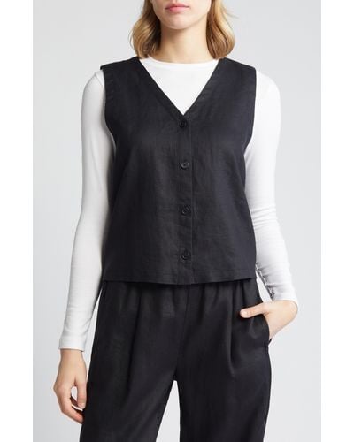 Eileen Fisher V-neck Back Tie Organic Cotton Vest - Blue
