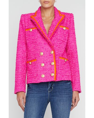 L'Agence Alectra Neon Tweed Collared Jacket - Pink