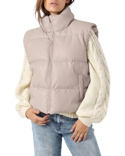 Noisy May Nanna Faux Leather Puffer Vest - Gray
