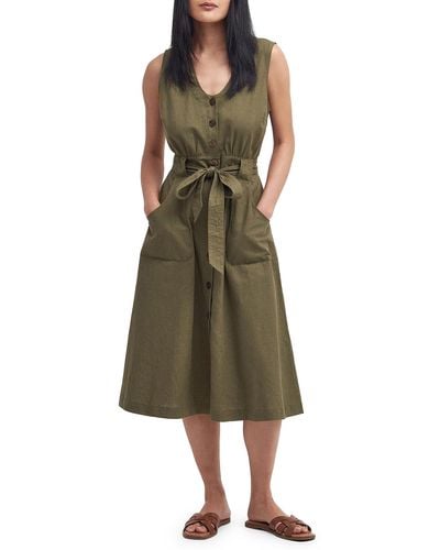 Barbour Rutherglen Cotton & Linen Midi Dress - Green