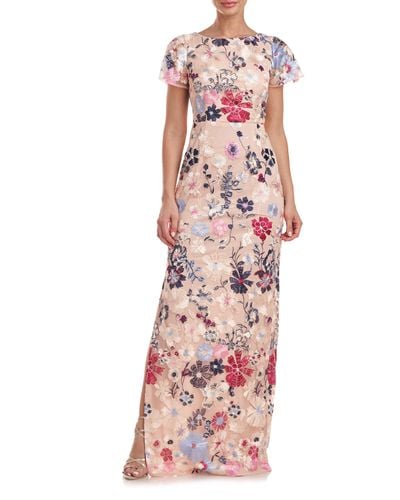 JS Collections Magnolia Floral Embroidery Gown - Multicolor