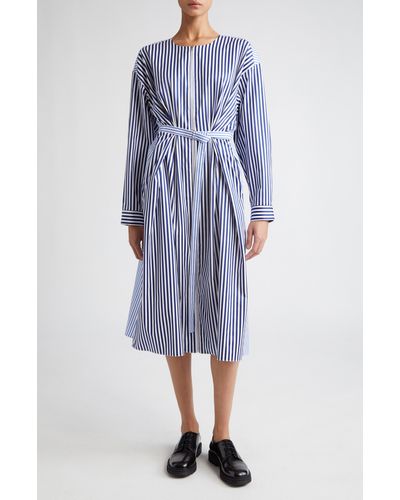 Partow Demi Mixed Stripe Long Sleeve Cotton Sateen Shirtdress - Blue