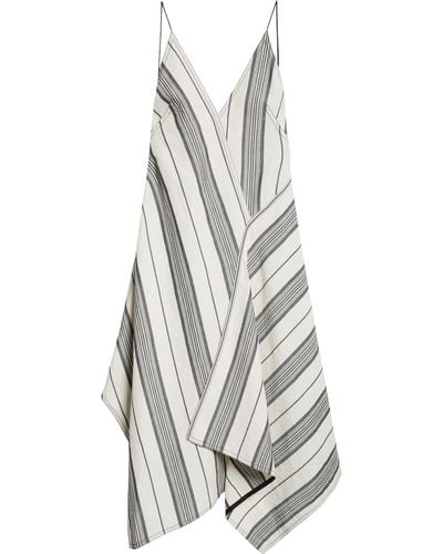 Ferragamo Stripe Asymmetric Midi Dress - White