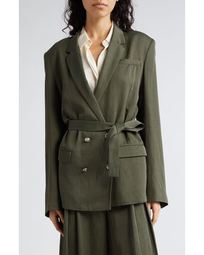 Twp Belted Double Breasted Smoking Jacket - Green