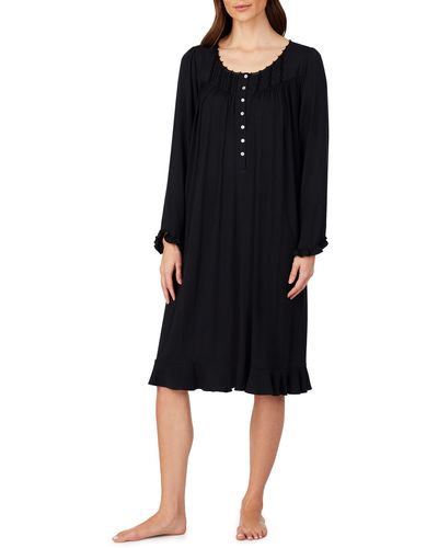 Eileen West Waltz Embroidered Long Sleeve Nightgown - Black