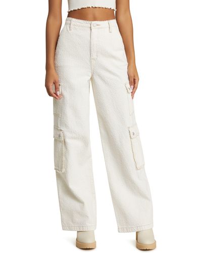 Blank NYC The Franklin Hole Punch Wide Leg Cargo Pants - White