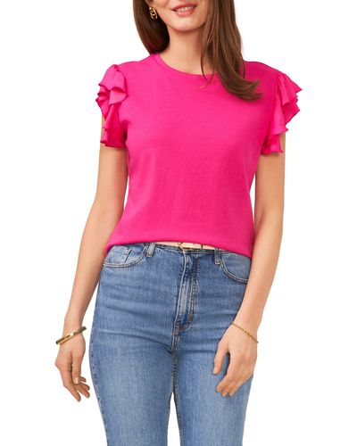Vince Camuto Tiered Ruffle Sleeve Cotton Blend Top - Pink