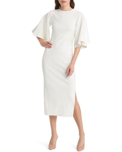 Ted Baker Lounia Fluted Sleeve Body-con Sweater Dress - White