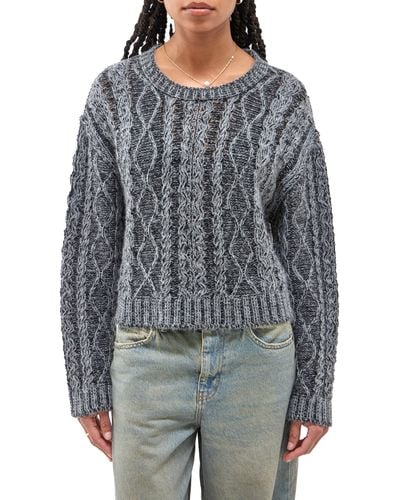 BDG Acid Crop Cable Knit Sweater - Gray