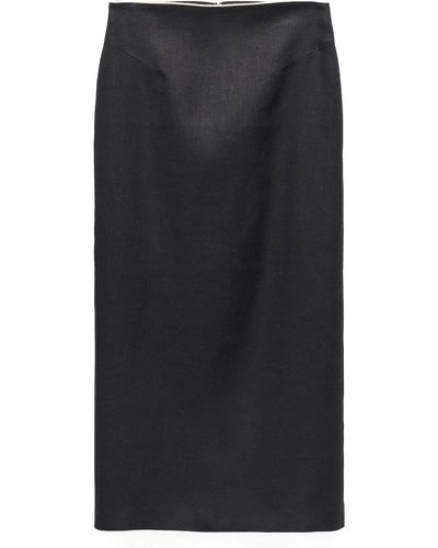 Mango Back Slit Linen Skirt - Black