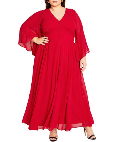 City Chic Katalina Long Sleeve Maxi Dress - Red