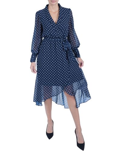 Julia Jordan Polka Dot Long Sleeve Dress - Blue