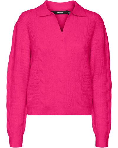 Vero Moda Milena Cable Stitch Polo Sweater - Pink