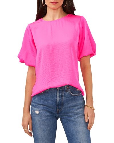 Vince Camuto Puff Sleeve Hammered Satin Blouse