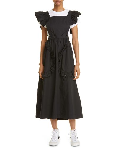 KkCo Lulu Apron Ruffle Cotton Midi Dress - Black