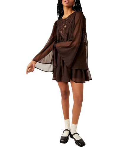 Free People Sunshine Of Love Long Sleeve Minidress - Brown