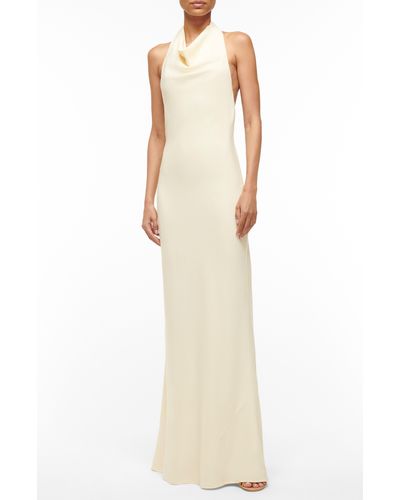 STAUD Cowl Neck Lace-up Detail Gown - White