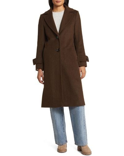Sam Edelman Notch Collar Longline Wool Blend Coat - Brown