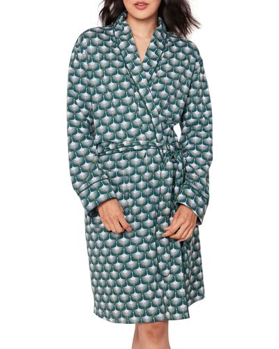 Petite Plume Sonnet Of Swans Print Piped Pima Cotton Robe - Blue