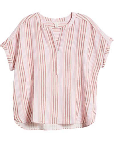 Caslon Caslon(r) Stripe Cotton Gauze Henley - Pink
