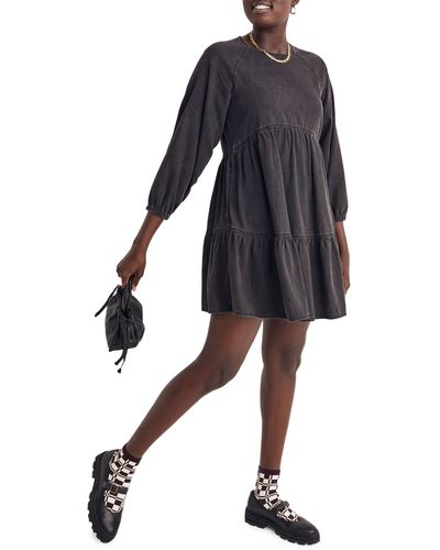 Madewell Raglan Sleeve Cotton Denim Minidress - Black