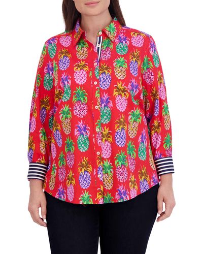Foxcroft Zoey Pineapple Button-up Shirt - Red