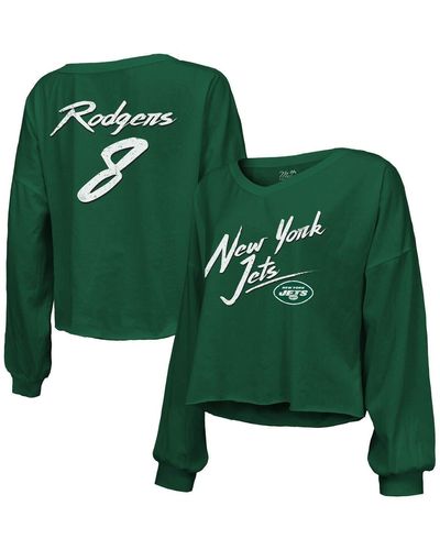 Majestic Threads Aaron Rodgers New York Jets Off-shoulder Script Name & Number Long Sleeve T-shirt At Nordstrom - Green
