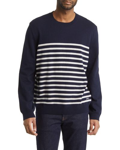 A.P.C. Pull Matthew Stripe Recycled Cashmere & Cotton Crewneck Sweater - Blue