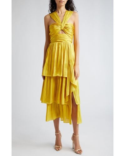 Cinq À Sept Malia Ruched Ruffle Sleeveless Dress - Yellow