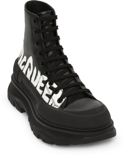 Alexander McQueen Tread Slick Graffiti Logo High Top Sneaker - Black