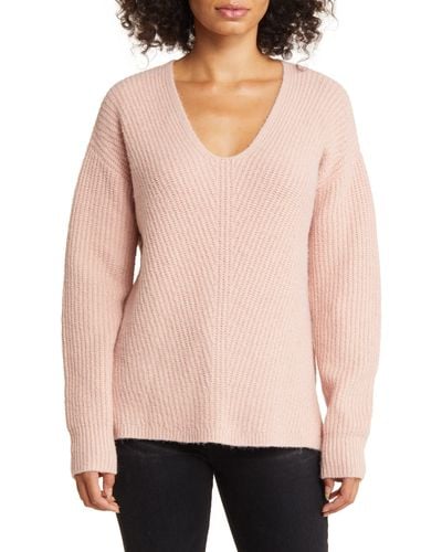Caslon Caslon(r) Directional V-neck Sweater - Pink