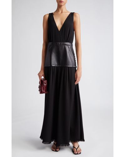 Proenza Schouler Viviane Sleeveless Crepe Dress With Leather Panel - Black