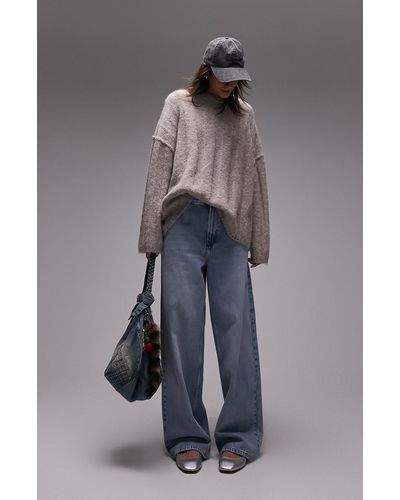 TOPSHOP Fluffy Wide Rib Sweater - Gray