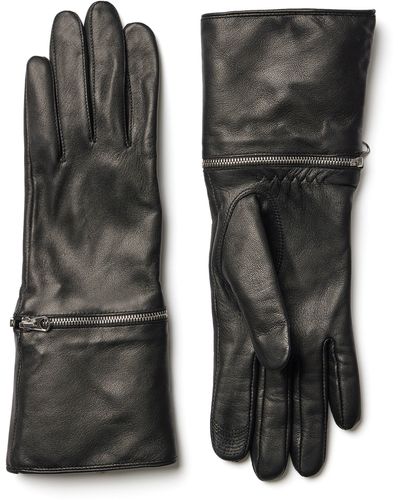 SOIA & KYO Demy Zipper Off Leather & Faux Fur Gloves - Black