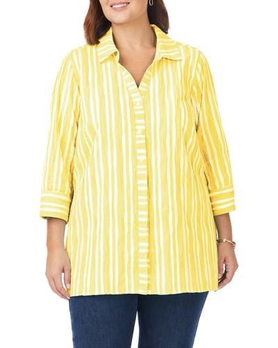 Foxcroft Pamela Crinkle Beach Stripe Blouse - Yellow