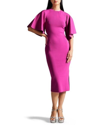Ted Baker Lounia Fluted Sleeve Body-con Sweater Dress - Pink