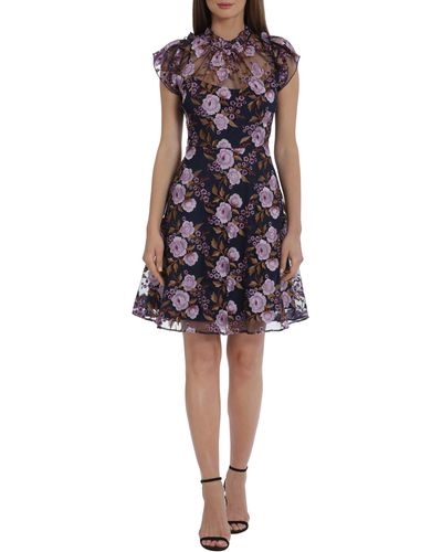 Maggy London Floral Embroidery Fit & Flare Dress - Multicolor