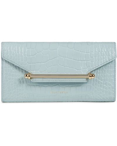 Strathberry Multrees Croc Embossed Leather Wallet On A Chain - Blue