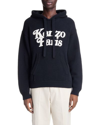 KENZO Verdy Logo Hooded Cotton Sweater - Blue